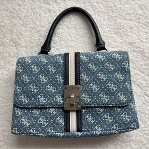 Guess Denim Monogram Kasinta Mini Top Handle / Crossbody Bag